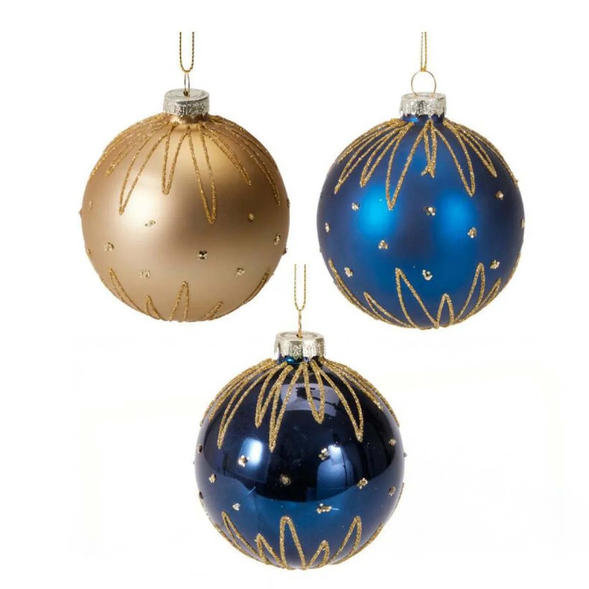 KOOPMAN Lot de 12 boules de Noël en verre (D80 mm) Trésors de Minuit nuit et doré Bleu New