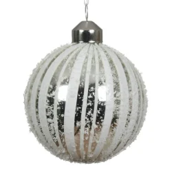 KAEMINGK Lot de 3 boules de Noël en verre (D80 mm) Neige et argent Blanc Sale