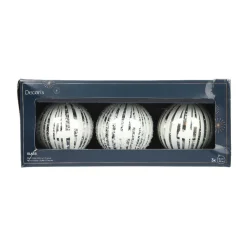 KAEMINGK Lot de 3 boules de Noël en verre (D80 mm) Neige et argent Blanc Sale