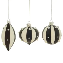 JJA Lot de 3 boules de Noël en verre (D80 mm) Carnaval d'Hiver et Blanc Noir Best