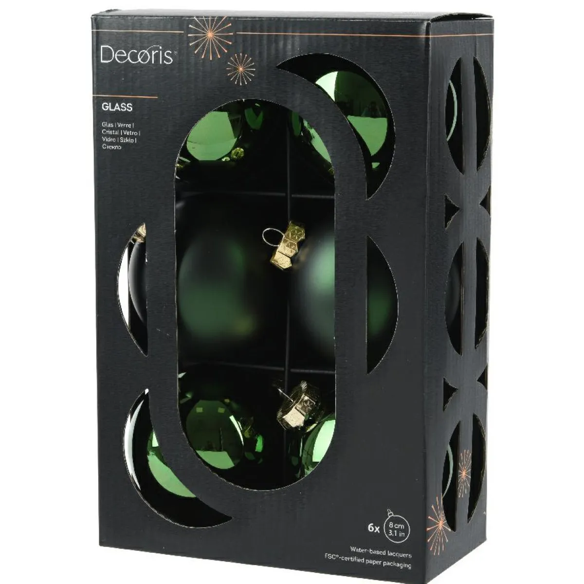 KAEMINGK Lot de 6 boules de Noël en verre (D80 mm) Boréal Vert sapin