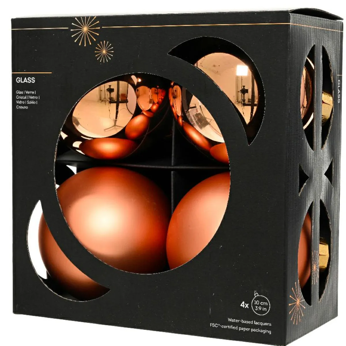 KAEMINGK Lot de 4 boules de Noël en verre (D100 mm) Boréal Cognac Online