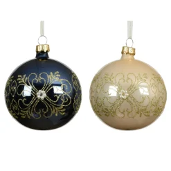 KAEMINGK Lot de 6 boules de Noël en verre (D80 mm) Marie-Antoinette nuit et perle Bleu New