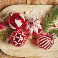 KAEMINGK Lot de 12 boules de Noël en verre (D80 mm) Cirque enchanté et Blanc Rouge