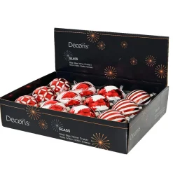 KAEMINGK Lot de 12 boules de Noël en verre (D80 mm) Cirque enchanté et Blanc Rouge