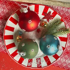 KAEMINGK Lot de 6 boules de Noël en verre (D80 mm) Fleurs et pois Multicolore Hot