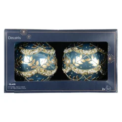 KAEMINGK Lot de 2 boules de Noël en verre (D100 mm) Perle glacée Bleu Outlet