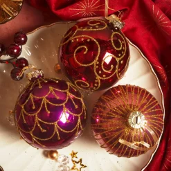 KAEMINGK Lot de 12 boules de Noël en verre (D80 mm) Palais Italiens Figue et or Violet