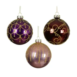 KAEMINGK Lot de 12 boules de Noël en verre (D80 mm) Palais Italiens Figue et or Violet