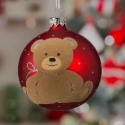 KAEMINGK Lot de 6 boules de Noël en verre (D80 mm) Teddy Rouge Hot