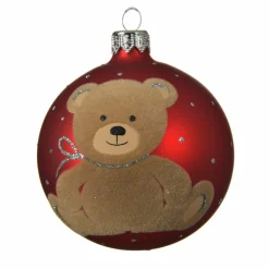 KAEMINGK Lot de 6 boules de Noël en verre (D80 mm) Teddy Rouge Hot