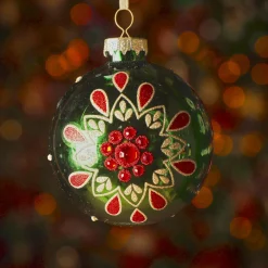 KAEMINGK Lot de 3 boules de Noël en verre (D80 mm) Folk Flower Vert Online