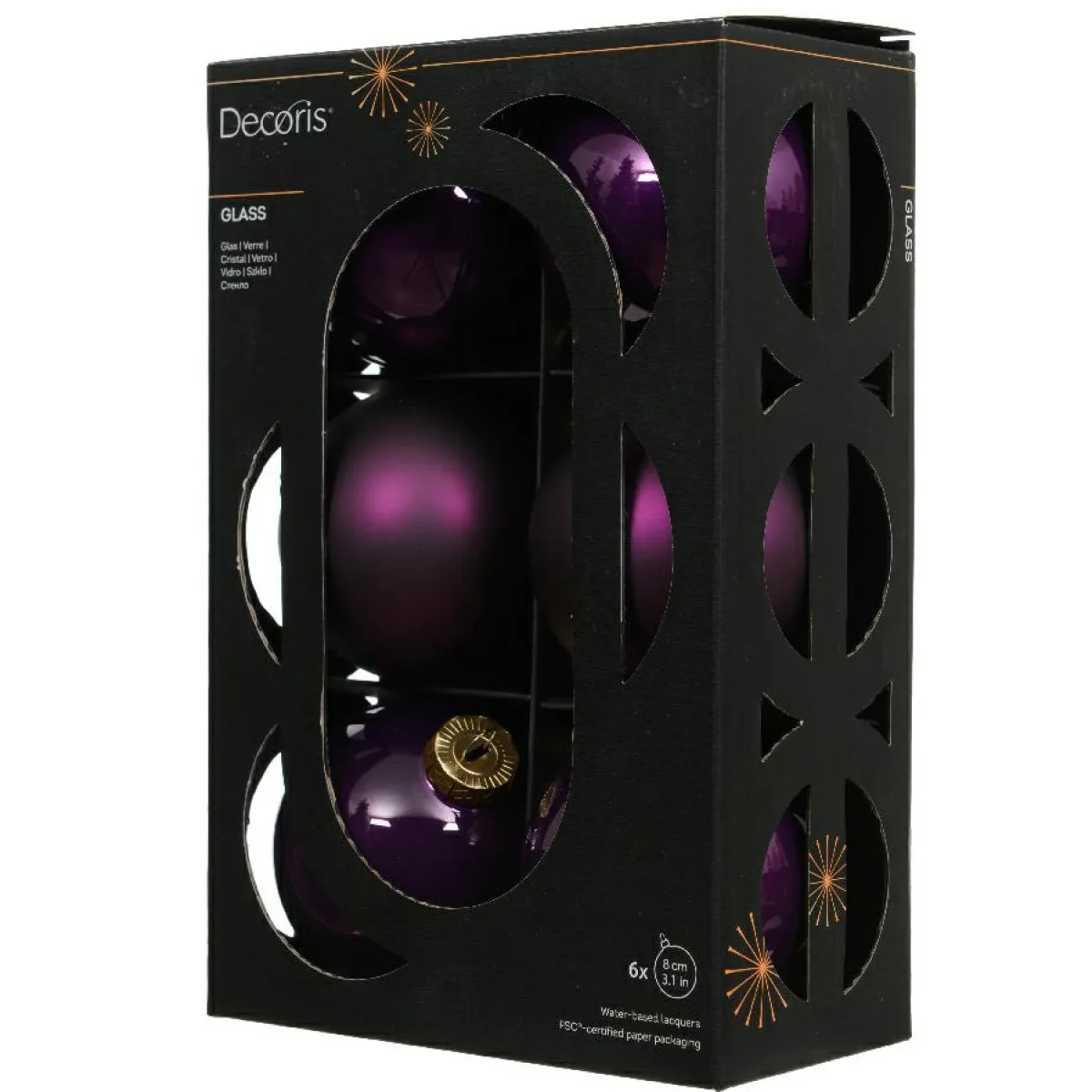 KAEMINGK Lot de 6 boules de Noël en verre (D80 mm) Boréal Figue Violet Hot