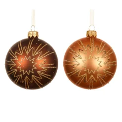 KAEMINGK Lot de 6 boules de Noël en verre (D80 mm) Christmas Jazzy Brun et cognac Brun café Sale