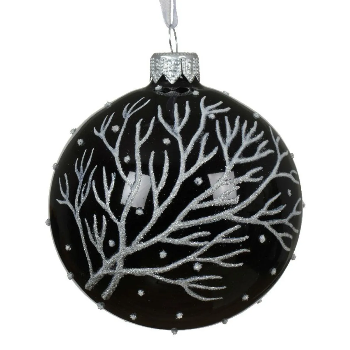 KAEMINGK Lot de 6 boules de Noël en verre (D80 mm) Branches d'hiver Noir New