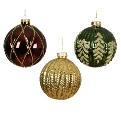 KAEMINGK Lot de 12 boules de Noël en verre (D100 mm) Rêverie , vert sapin et or Bordeaux Clearance