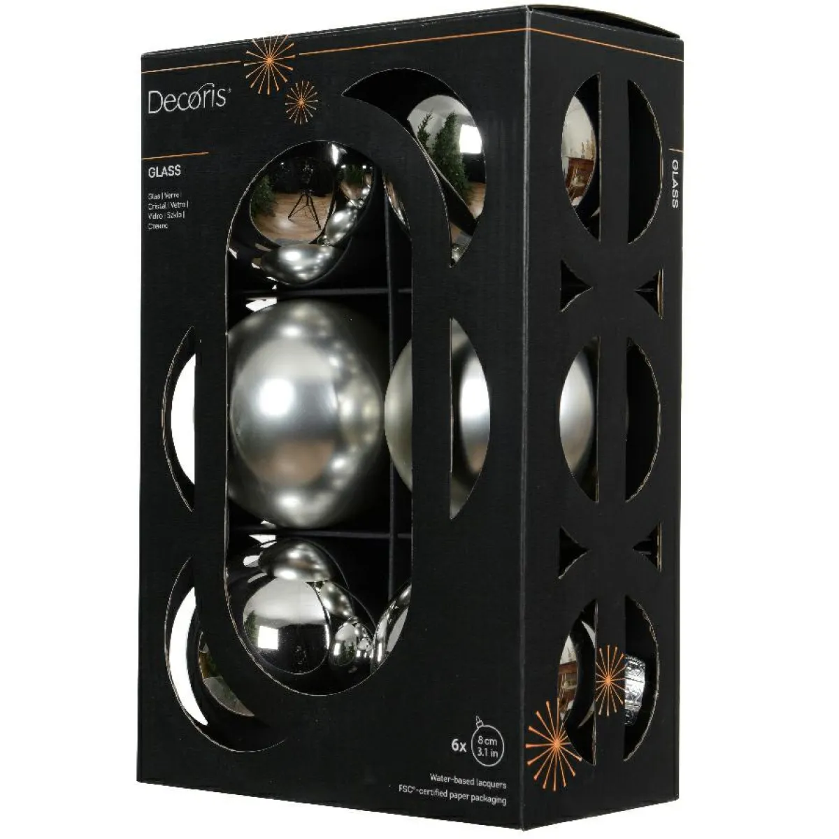 KAEMINGK Lot de 6 boules de Noël en verre (D80 mm) Boréal Argent Discount