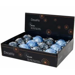 KAEMINGK Lot de 12 boules de Noël en verre (D80 mm) Etincelles de Noël Bleu ciel et Bleu nuit Hot