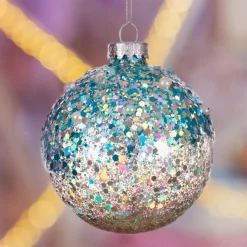 KAEMINGK Lot de 3 boules de Noël en verre (D80 mm) Pailletées Bleu Outlet