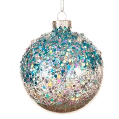 KAEMINGK Lot de 3 boules de Noël en verre (D80 mm) Pailletées Bleu Outlet