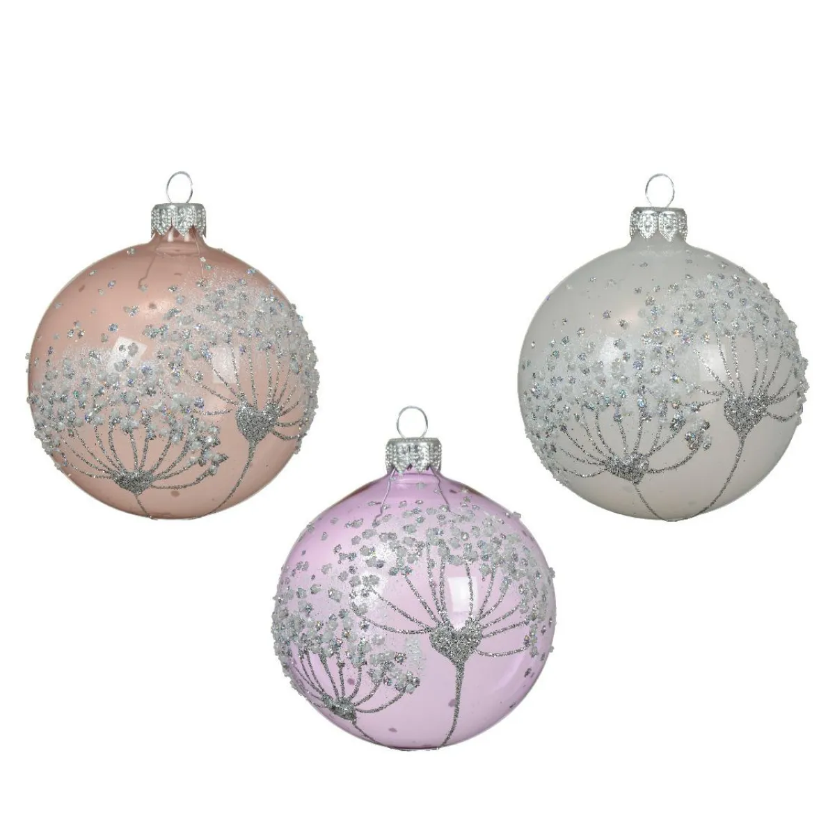 KAEMINGK Lot de 6 boules de Noël en verre (D80 mm) Berce du Caucase Perle et Lilas Violet Sale