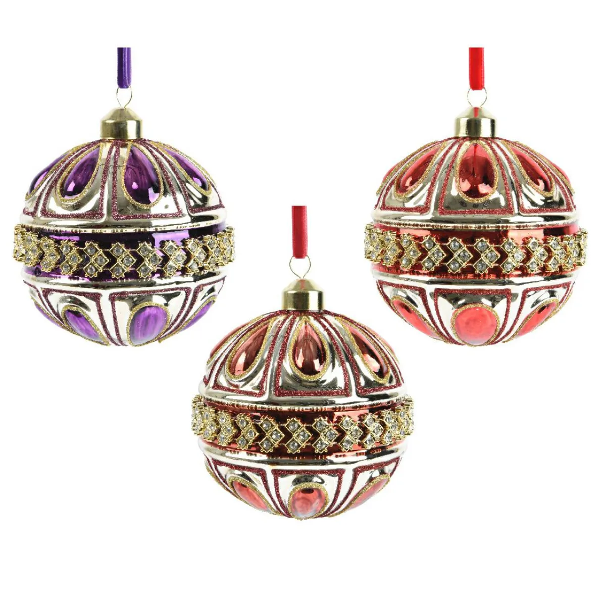 KAEMINGK Lot de 12 boules de Noël en verre (D100mm) Diamant Rocaille Rouge et Violet Online
