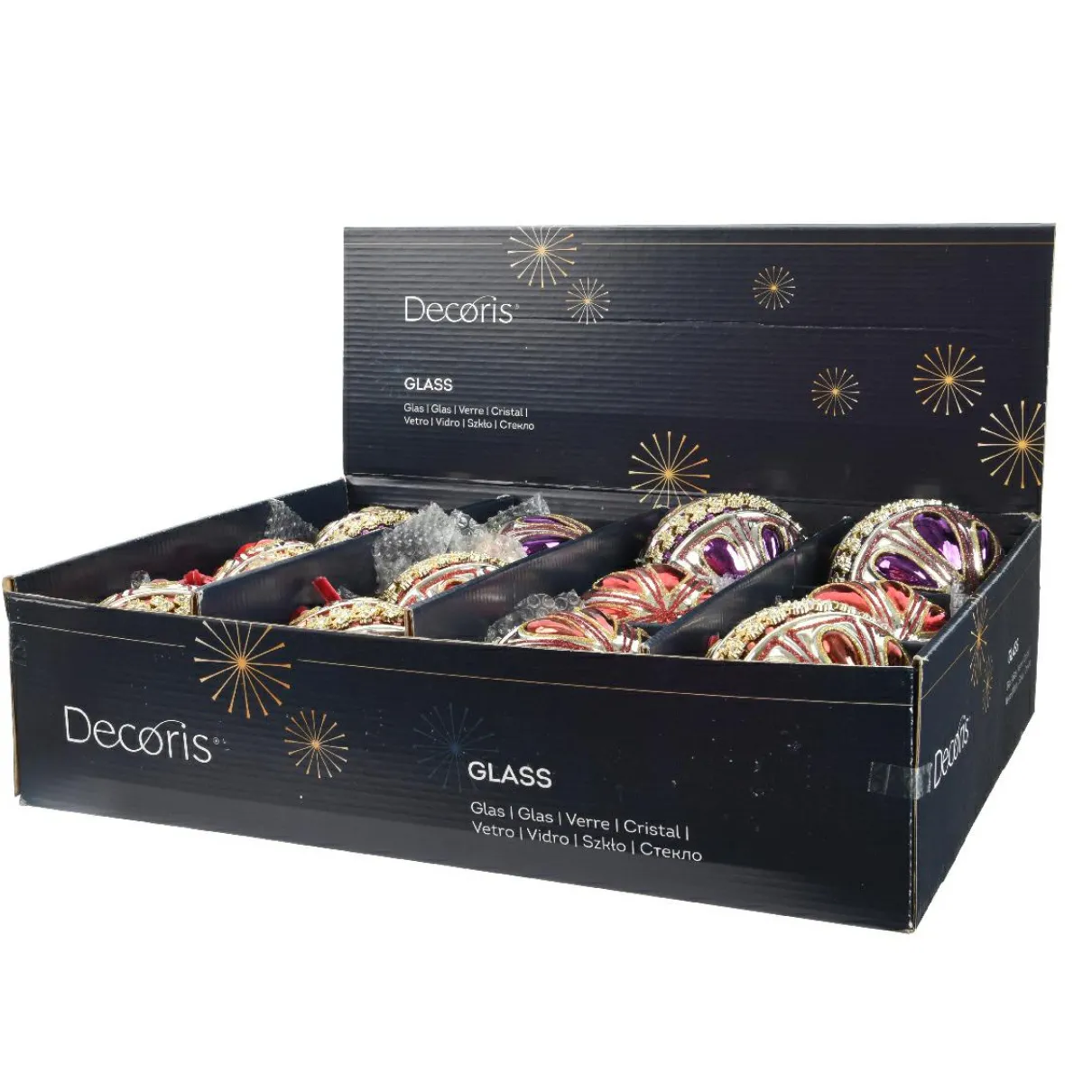 KAEMINGK Lot de 12 boules de Noël en verre (D100mm) Diamant Rocaille Rouge et Violet Online