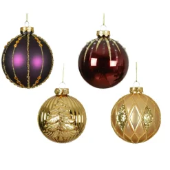 KAEMINGK Lot de 12 boules de Noël en verre (D80 mm) Shine Glam et figue Or Clearance