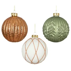 KAEMINGK Lot de 12 boules de Noël en verre (D100 mm) Rêverie Blanc laine, et Vert romarin Cognac Best
