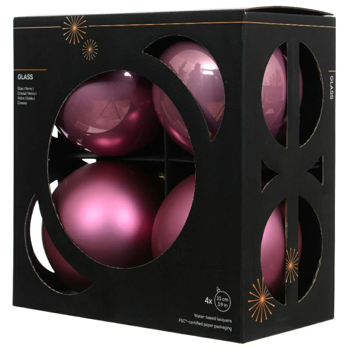 KAEMINGK Lot de 4 boules de Noël en verre (D100 mm) Boréal Vieux rose Hot