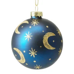 KOOPMAN Lot de 12 boules de Noël en verre (D80 mm) Moon nuit et doré Bleu Discount