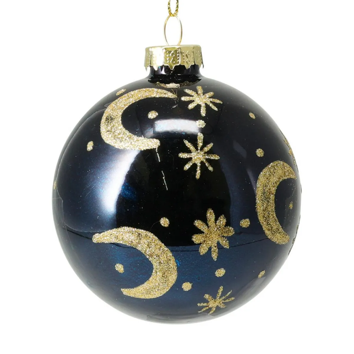 KOOPMAN Lot de 12 boules de Noël en verre (D80 mm) Moon nuit et doré Bleu Discount