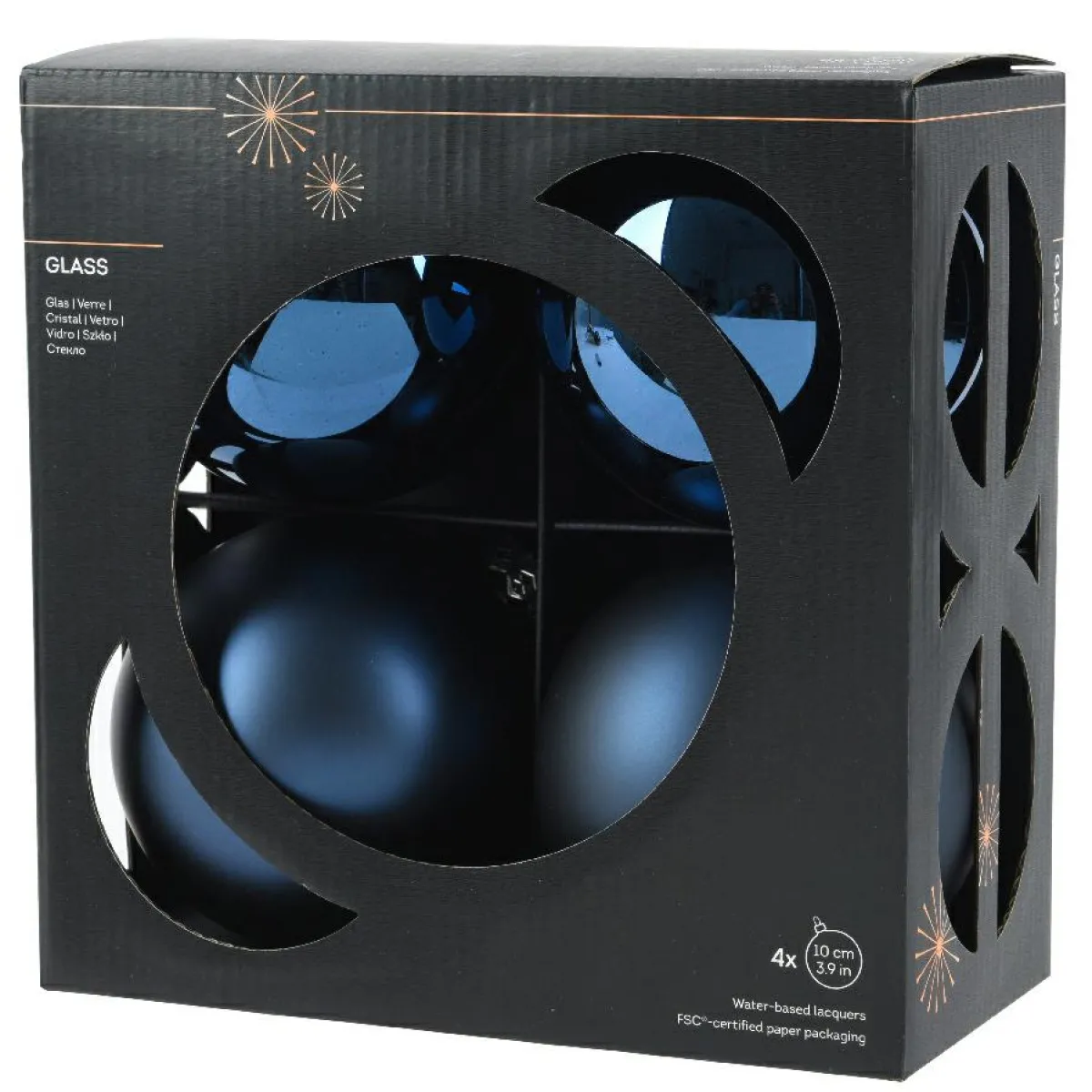 KAEMINGK Lot de 4 Boules de Noël en verre (D100 mm) Boréal Bleu nuit Online
