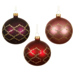 KAEMINGK Lot de 6 boules de Noël en verre (D80 mm) Art Déco assorti Rouge Clearance