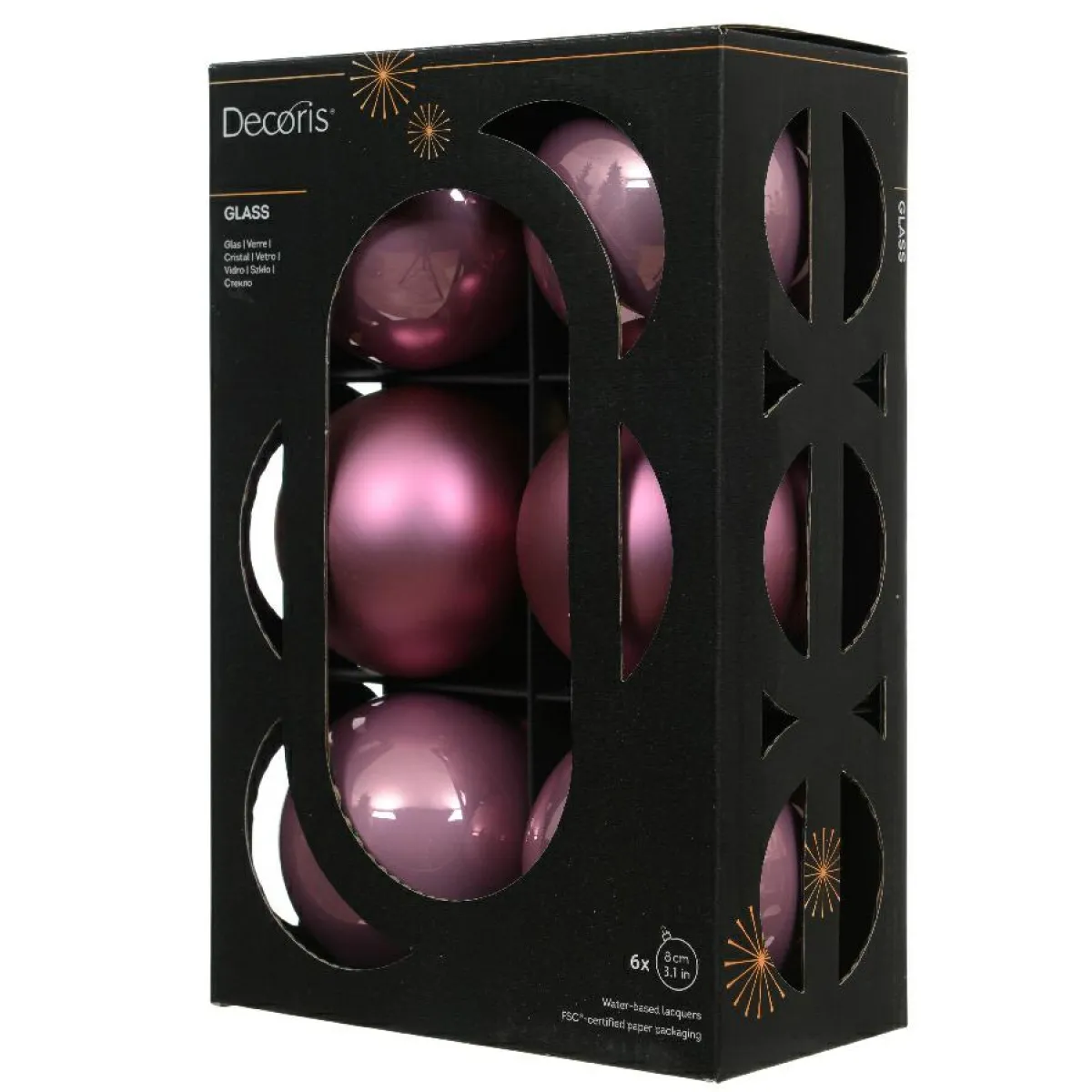 KAEMINGK Lot de 6 boules de Noël en verre (D80 mm) Boréal Vieux rose Online
