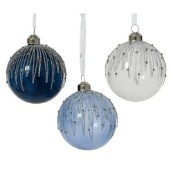 KAEMINGK Lot de 12 boules de Noël en verre (D80 mm) Perles d'hiver Bleu Sale