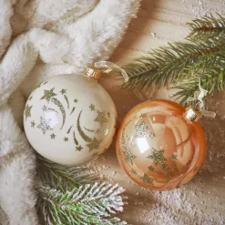 KAEMINGK Lot de 6 boules de Noël en verre (D80 mm) Étoiles filantes et blanc Pêche Sale