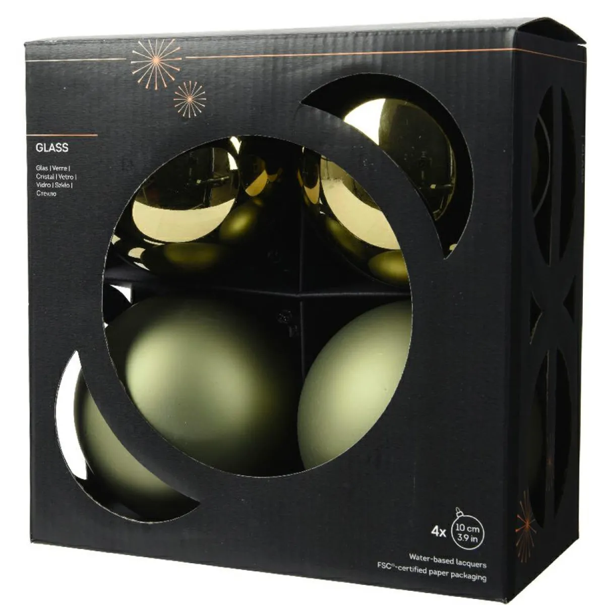 KAEMINGK Lot de 4 boules de Noël en verre (D100 mm) Boréal Vert romarin New