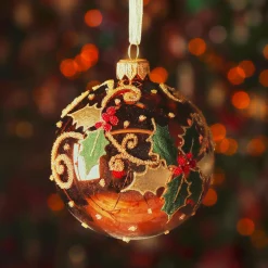 KAEMINGK Lot de 6 boules de Noël en verre (D80 mm) Houx Brun café New