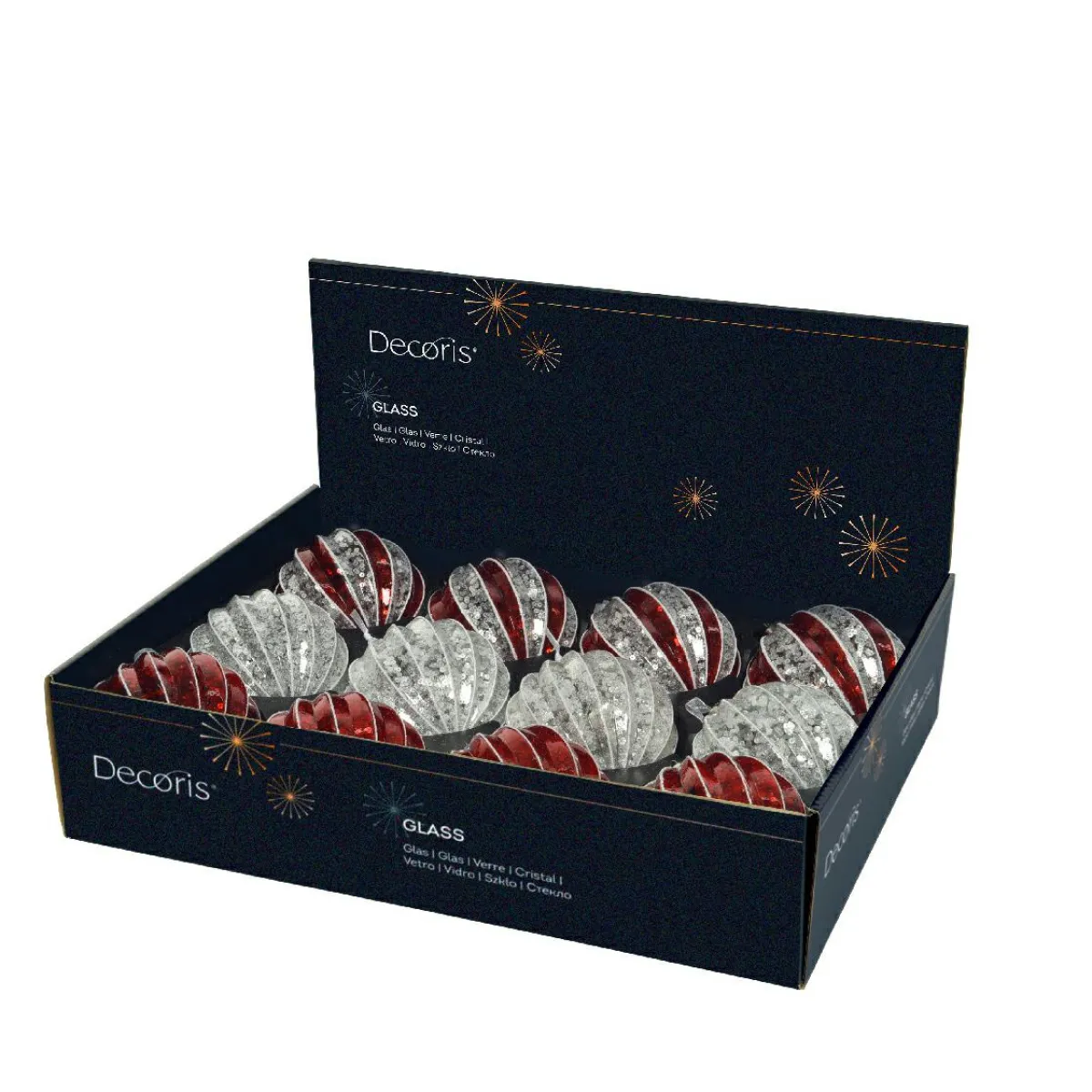 KAEMINGK Lot de 12 boules de Noël en verre (D100 mm) Sequins festifs et rouge Argent Hot
