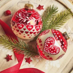 KAEMINGK Lot de 12 boules de Noël en verre (D80 mm) Cœur de Noël Rouge Sale