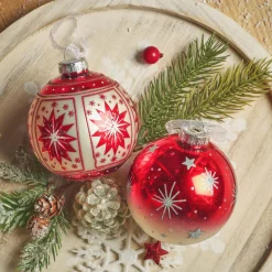 KAEMINGK Lot de 12 boules de Noël en verre (D80 mm) Meribel pailleté argent Rouge Online