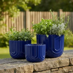 EMINZA Lot de 3 cache-pots d'extérieur ronds (H36-30-24 cm) Milo Bleu roi New