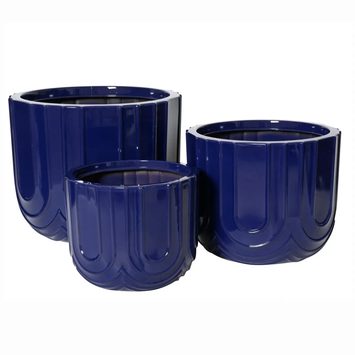 EMINZA Lot de 3 cache-pots d'extérieur ronds (H36-30-24 cm) Milo Bleu roi New