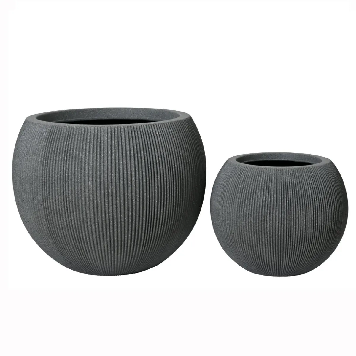 EMINZA Lot de 2 cache-pots d'extérieur ronds (H41-30 cm) Lennox strié Gris Anthracite Clearance