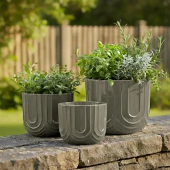 EMINZA Lot de 3 cache-pots d'extérieur ronds (H36-30-24 cm) Milo Gris