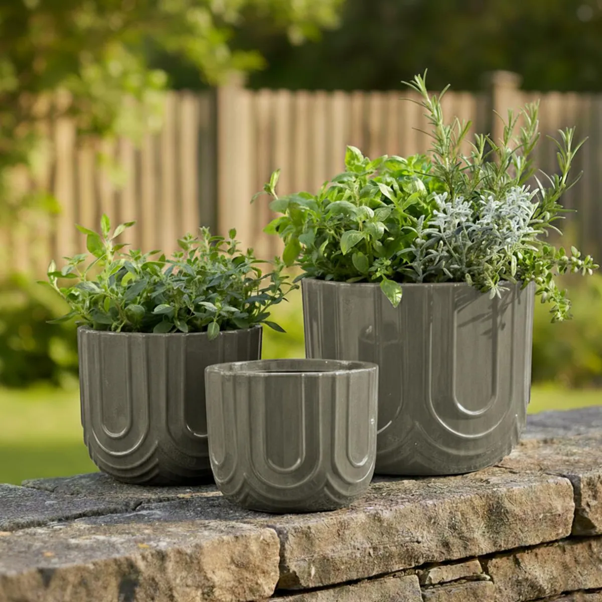 EMINZA Lot de 3 cache-pots d'extérieur ronds (H36-30-24 cm) Milo Gris