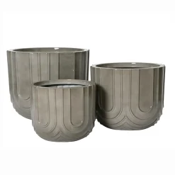 EMINZA Lot de 3 cache-pots d'extérieur ronds (H36-30-24 cm) Milo Gris