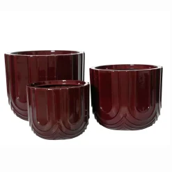 EMINZA Lot de 3 cache-pots d'extérieur ronds (H36-30-24 cm) Milo Bordeaux Hot