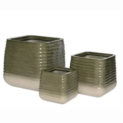 EMINZA Lot de 3 cache-pots d'extérieur carrés (H49-37-27 cm) Jamie Gris et Beige Clearance
